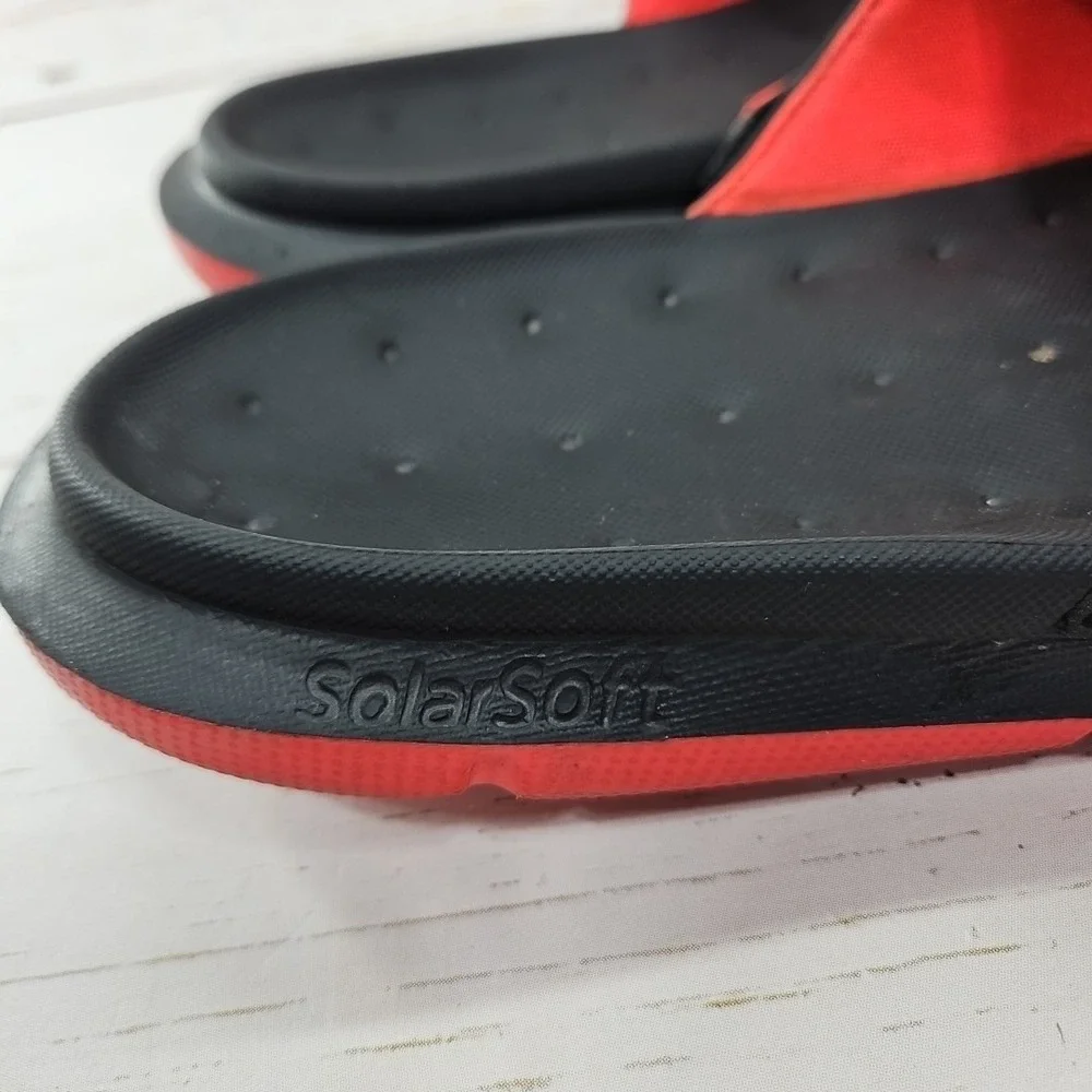 Jordan RCVR Slides Mens 12 Black‎ Red Sandals Logo Solarsoft Comfort 558888-4019